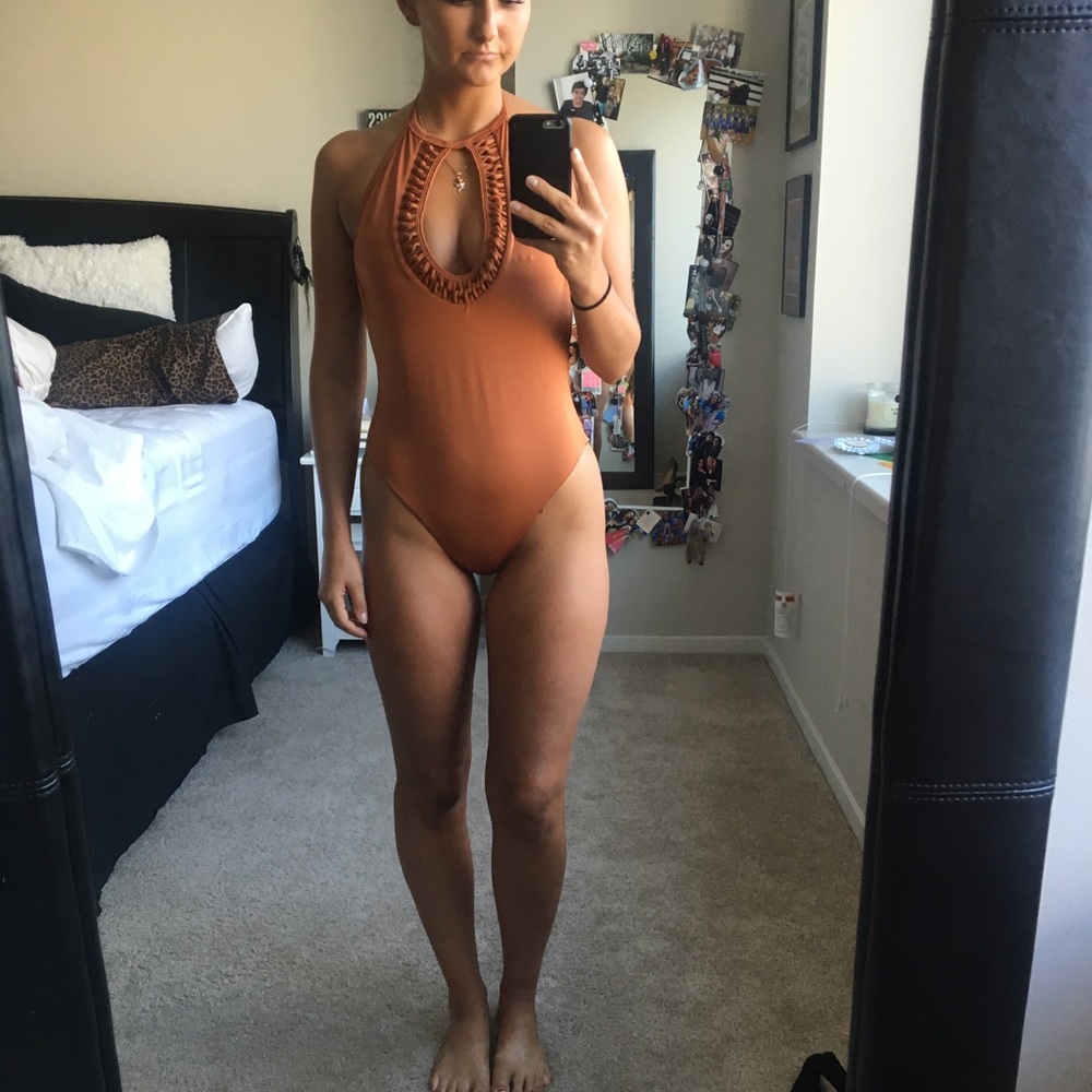 Tularosa Tan Halter One-Piece Swimsuit